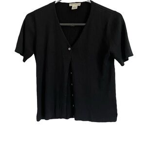 Ann Taylor Black Cropped Sleeve 100% Silk Cardigan